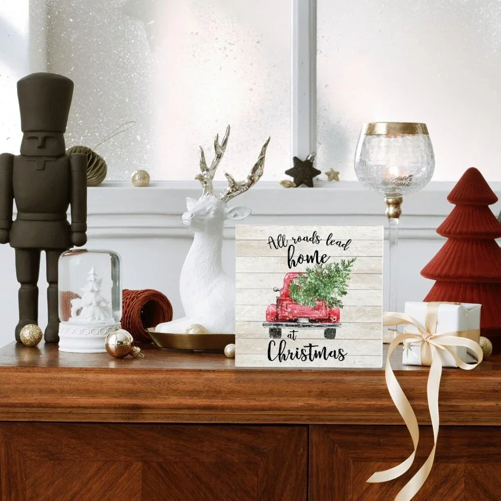 Elegant 5x5 Farmhouse Christmas Sign - Red Truck Decor for Home & Office